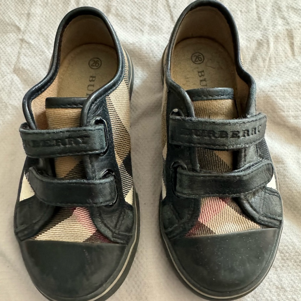 Burberry Mini Check Leather Sneaker Black/Tan unisex Kids Sz 26 EU/ 9 US